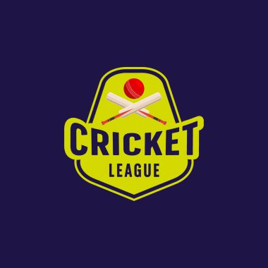Basit bir kalkan logosu kriket ligi amblemi. Kriket sopası ve top vektör tasarımı gösterimi