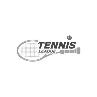 Typography tenis ligi tasarım vektörü illüstrasyonlu yatay tenis raket logosu şablonu