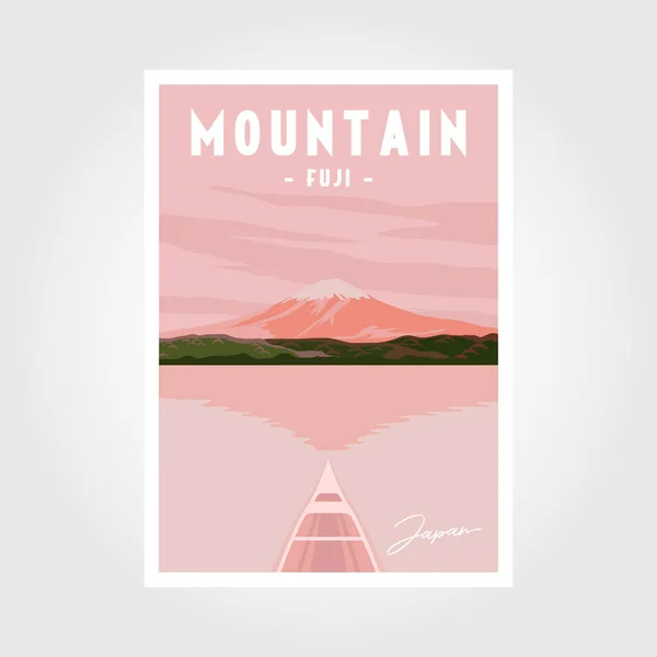 Fuji Dağı Posteri Fuji Dağı Vektör Tasarımı Ile Japon Peyzaj Stok Illüstrasyon