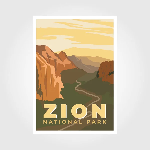 Zion Nationalpark Affisch Vektor Illustration Design Kanjon Och Flod Affisch — Stock vektor