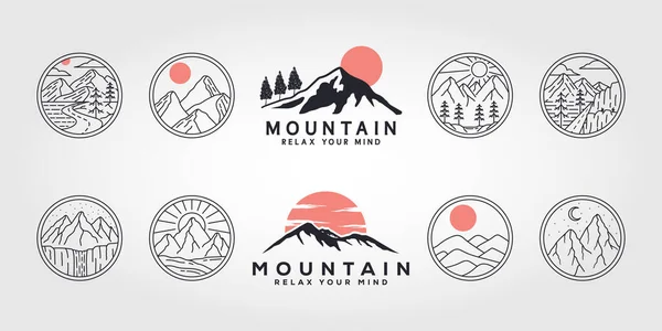 Set Dağ Demeti Logo Çizgisi Sanat Vektör Çizimi Çizimi Doğa Stok Illüstrasyon