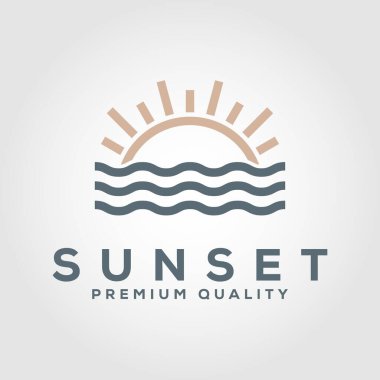 Sunset minimalist çizgi sanat logosu vektör illüstrasyon tasarımı.