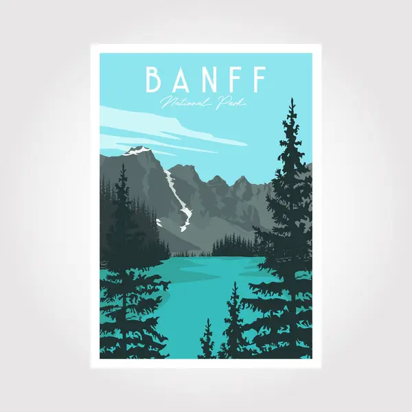 Banff Ulusal Park Posteri Vektör Llüstrasyon Vintage Tarzı Stok Vektör