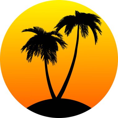  palmiye ağacıyla gün batımı. vektör