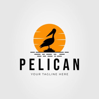 Siluet pelikan kuş logosu veya tüneyen balıkçıl ikon vektör illüstrasyon tasarımı