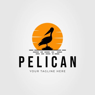 silhouette pelican bird logo or perching heron icon vector illustration design clipart