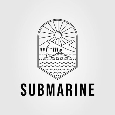 Dağ manzarası logo vektör çizimine sahip sualtı denizaltısı