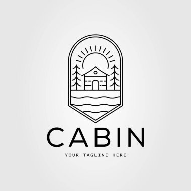 cabin, cottage on nature with sunburst logo vector illustration design clipart