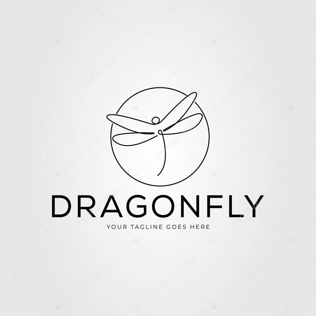 Dragonfly line art or flying damselfly insect logo vector illustration design