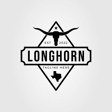 Longhorn sığırı veya Texas inek logo vektör çizimi tasarımı