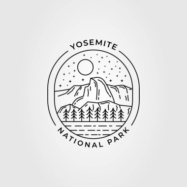 Yosemite Ulusal Park Çizgisi Sanat Logosu Vektör Çizimi Tasarımı