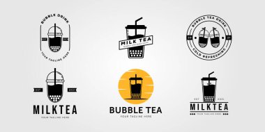 Sütlü çay ya da Thai çay logosu ya da köpüklü içecek sembolü tasarımı.