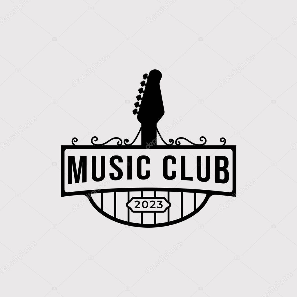 Guitar shop logo or music festival symbol vector illustration design