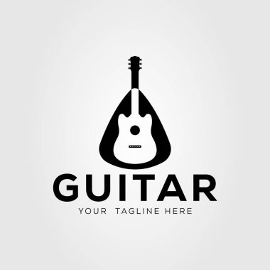 Siluet gitar veya bas veya ukulele logo vektör çizimi tasarımı