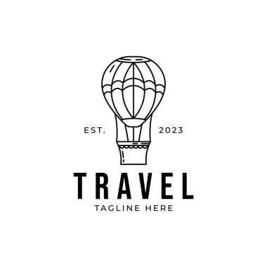 Hava logosu çizimi üzerinde uçan seyahat balonu