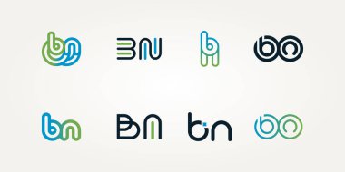 Minimalist BN ilk harf simgesi logo şablon tasarımı seti. Basit modern BN yaratıcı harflerin baş harfleri logo kavramı