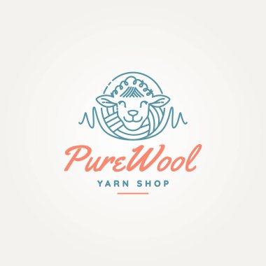 Minimalist şirin koyun, saf yün ve pamuk çizgili sanat simgesi logosu, vektör çizimi tasarımı. Basit modern iplik dükkanı logosu konsepti