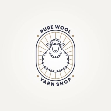 Minimalist koyunlar saf yün ve pamuk çizgili sanat rozeti simgesi logo tasarımı vektör çizimi. Basit modern iplik dükkanı amblemi logosu konsepti