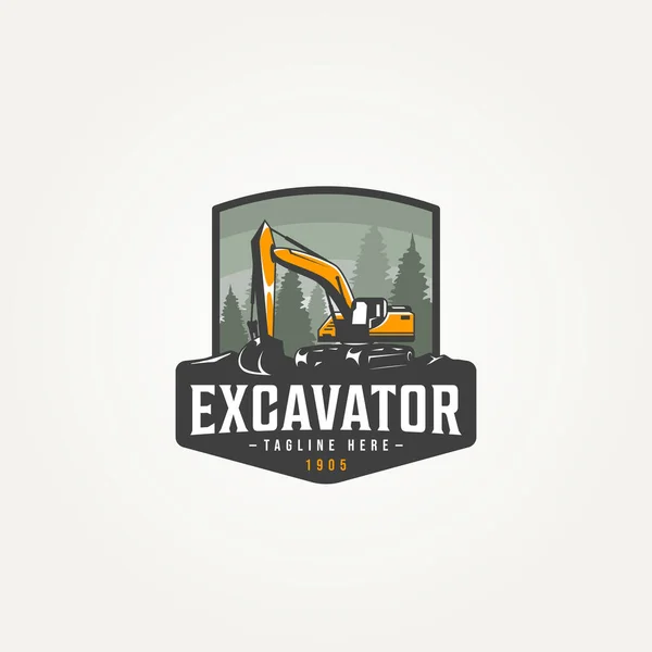 Baggermaschine Bau Ikone Etikett Emblem Logo Vorlage Vektor Illustration Design — Stockvektor