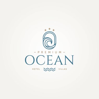 Minimalist premium plaj oteli villa rozeti logo tasarımı vektör çizimi tasarımı. Basit modern otel, tatil köyü, villa amblemi logosu konsepti