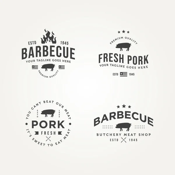 Set Vintage Classic Barbecue Fresh Pork Icon Logo Template Vector Ilustrações De Bancos De Imagens Sem Royalties