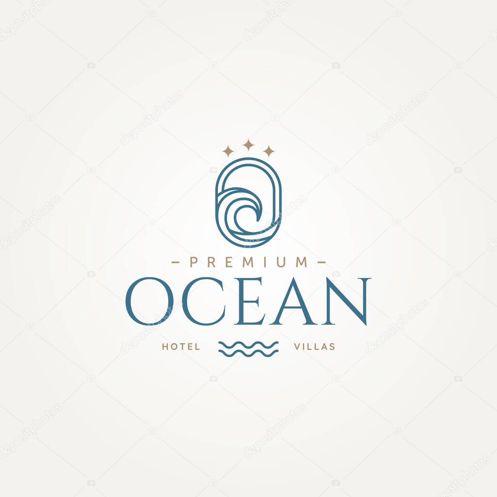 Minimalist premium beach ocean hotel villa badge icon logo template vector illustration design. simple modern hotel, resort, villa emblem logo concept
