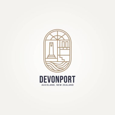 Devonport, Auckland Yeni Zelanda rozet logosu çizim tasarımı minimalist simgesi. Basit tropik plaj oteli, butik, tatil köyü amblemi logosu.