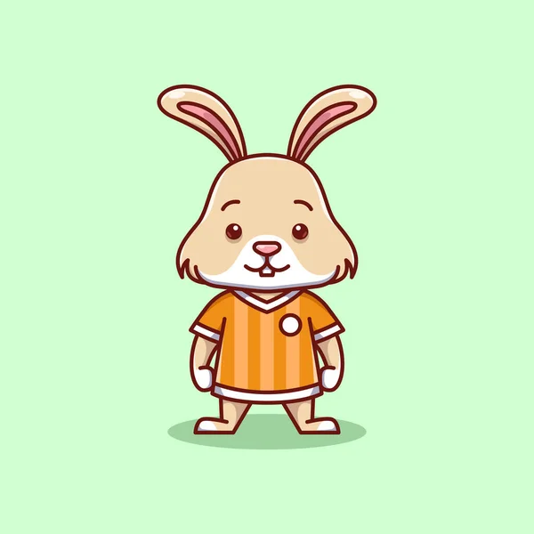 Minimalist Cute Rabbit Animal Wearing Soccer Shirt Cartoon Flat Icon — Stock Vector