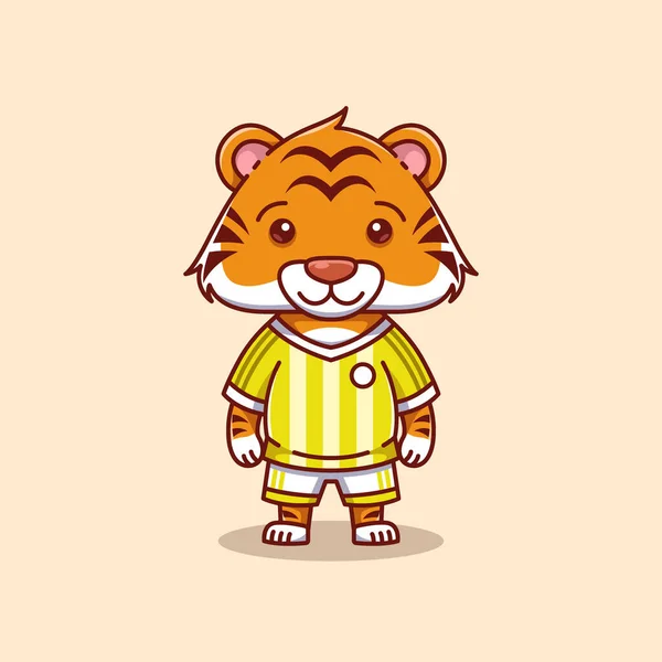Minimalist Cute Tiger Animal Wearing Soccer Shirt Cartoon Flat Icon — Stock Vector