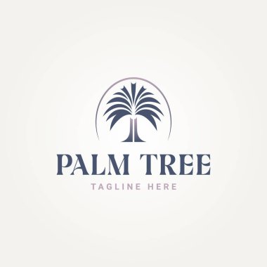 Minimalist, tropikal palmiye ağacı simgesi logo vektör çizimi tasarımı. Basit modern gezginler, tatilciler, doğa severler ve tatil beldeleri konsepti