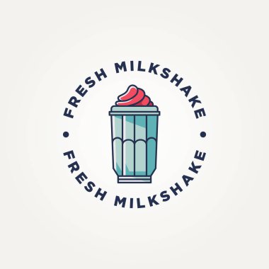Minimalist milkshake ikonu logo şablonu çizim tasarımı. Basit modern kafeler, dondurmacılar, tatlı dükkanlarının logosu.