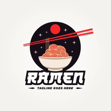 Japon erişteli ramen logosu vektör illüstrasyon tasarımı. Basit modern restoran, yemekler, Japon mutfağı logosu.