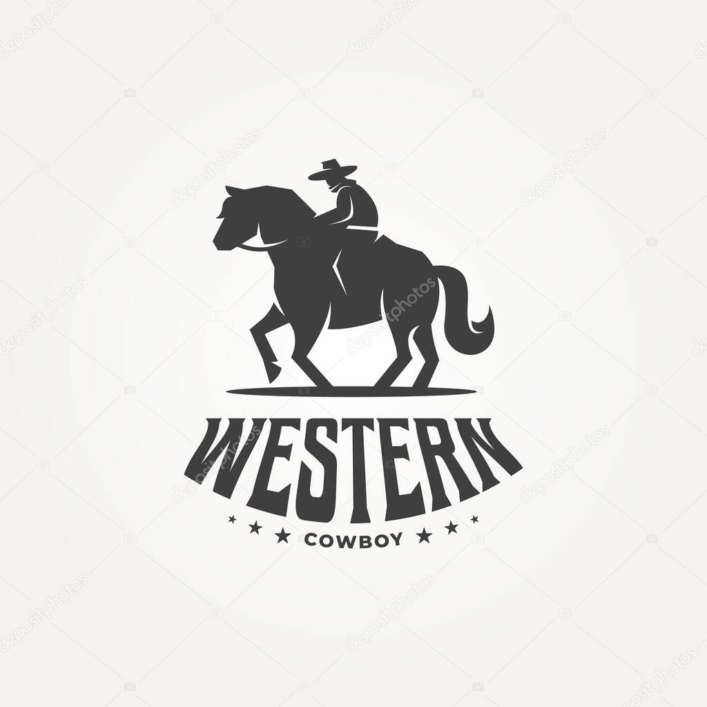 Silhouette classic western cowboy icon logo template vector illustration design. simple modern american cowboy riding horse logo concept