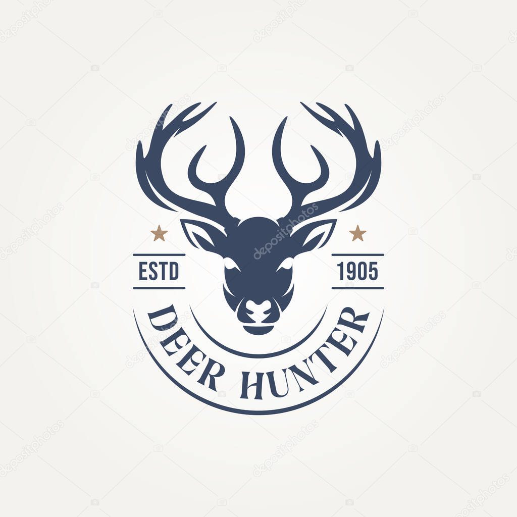 Vintage classic antler deer head hunting icon logo template vector illustration design. minimalist hunting, wildlife, outdoors adventure logo concept