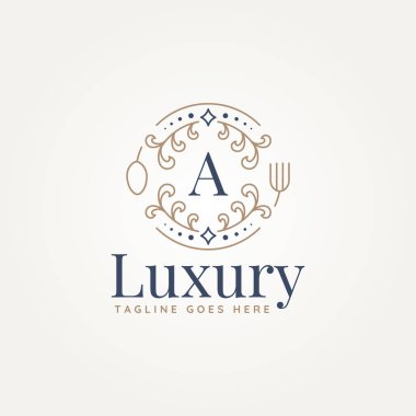 luxury restaurant letter A line art logo template vector illustration design clipart