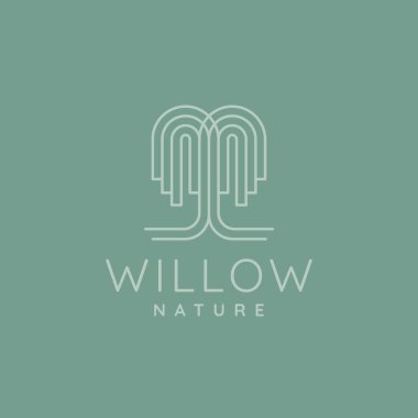 Minimalist söğüt ağacı doğa çizgisi sanat simgesi logo vektör çizimi tasarımı. Basit modern geri dönüşüm, çevre dernekleri, sağlık merkezleri logo kavramı