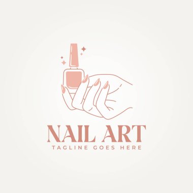 Minimalist kadın manikürlü eller sanat simgesi logo vektör çizimi tasarımı. Basit modern manikür stüdyosu, oje ve logo konsepti.