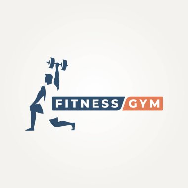 Minimalist fitness jimnastik salonu negatif uzay vektör çizimi tasarımı. Basit modern fitness, spor salonu, spor salonu ve kişisel antrenör logosu kavramı