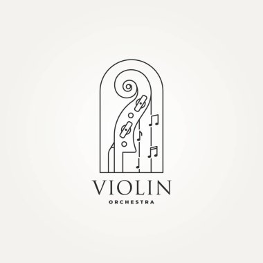 Çellonun minimalist kemancı boynu ve ton çizgisi sanat simgesi logo vektör çizimi tasarımı. Basit modern müzik aleti logosu