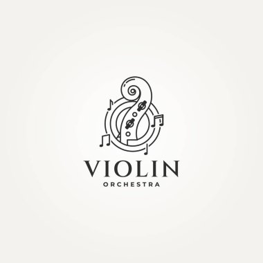 Bir ton çizgisi sanat simgesi logo vektör çizimi tasarımı olan minimalist keman başlığı. Basit modern müzik aleti logosu