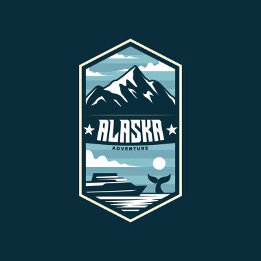 Klasik Alaska dağ macerası logo vektör çizimi. Retro Alaska Ulusal Park amblemi logosu