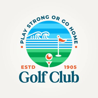Minimalist yaz golfü tatili düz çizgi sanat simgesi logo vektör çizimi tasarımı. Basit modern plaj golf logosu konsepti