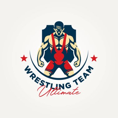 Kalkan simgesi logo vektör illüstrasyon tasarımlı bir güreş takımı. Basit modern dövüş sanatları MMA savaşçı amblemi logosu