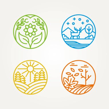 Dört sezonluk sanat simgesi logo vektör illüstrasyon dizaynı. Basit modern kış, bahar, yaz ve sonbahar logosu