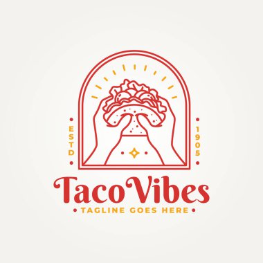 Minimalist el taco, Meksika fast food restoranı sanat amblemi logo vektör çizimi tasarımı.