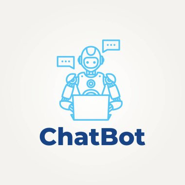 Minimalist sohbet robotu yapay zeka çizgisi sanat simgesi logo vektör çizimi tasarımı. Basit modern sanal akıllı yardımcı robot ve müşteri destek logosu kavramı