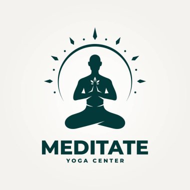 Minimalist meditasyon yoga merkezi siluet logo vektör illüstrasyon tasarımı. Basit modern yoga, zen, güzellik logosu konsepti