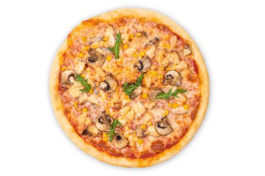 Beyaz arka planda pizza.