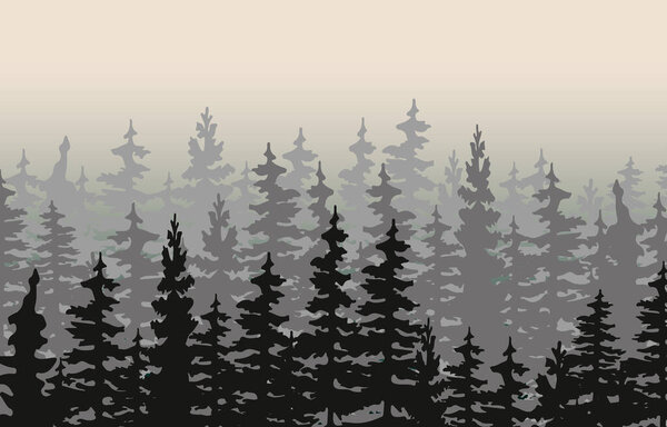 Vector silhouette of Treeline Spruce And Pines.Horizontal spruce background.Spruce treeline