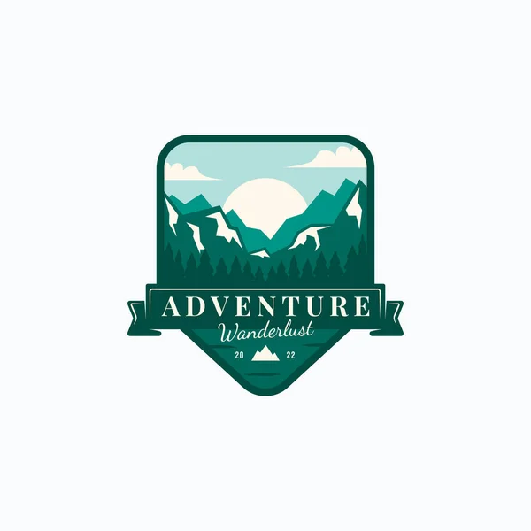 Montagne Aventure Vintage Badge Logo Vectoriel Illustration Design Activité Plein — Image vectorielle
